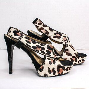 Diane Von Furstenberg Platform High Heels Cow Hair Hide Animal Print Siz…